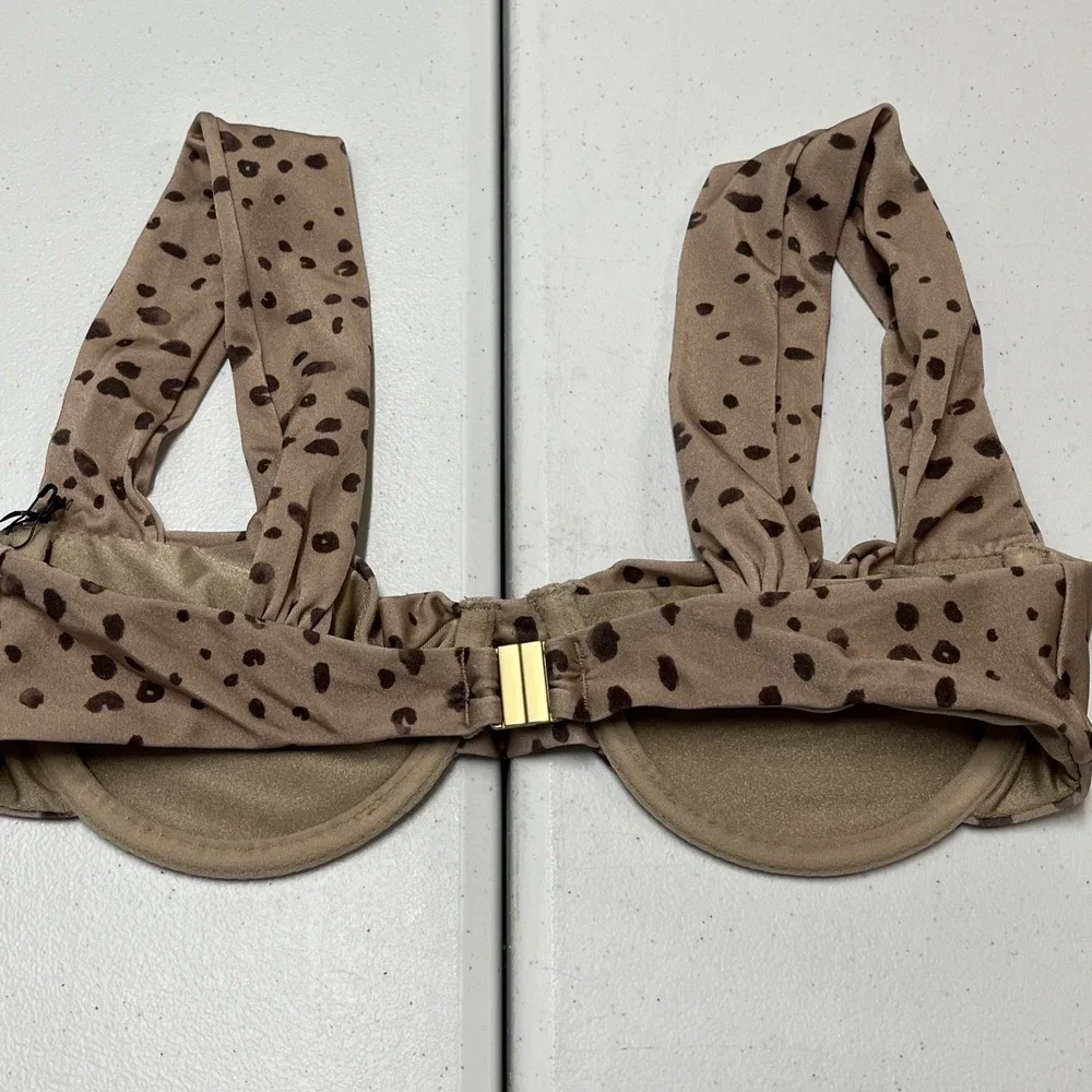 Revel Rey Binki Spencer Top Brown Animal Cheetah Print Underwire S Scrunch Strap